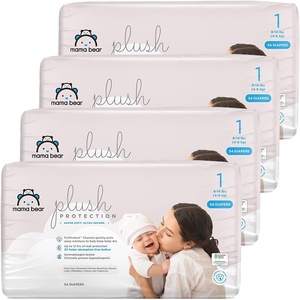 image:imageAmazon Brand  Mama Bear Plush Protection Diapers Keeps Baby Dry Skin Safe Leakproof Size Newborn 32 Count Hypoallergenic Premium Disposable Baby Diapers White and Cloud DreamsSize 1 216 Count