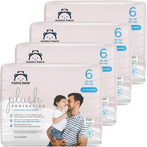 image:imageAmazon Brand  Mama Bear Plush Protection Diapers Keeps Baby Dry Skin Safe Leakproof Size Newborn 32 Count Hypoallergenic Premium Disposable Baby Diapers White and Cloud DreamsSize 6 100 Count