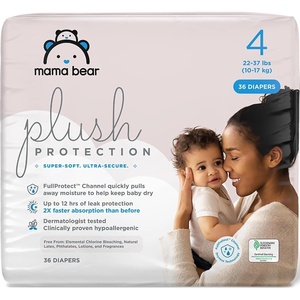 image:imageAmazon Brand  Mama Bear Plush Protection Diapers Keeps Baby Dry Skin Safe Leakproof Size Newborn 32 Count Hypoallergenic Premium Disposable Baby Diapers White and Cloud Dreams36 Count Pack of 1